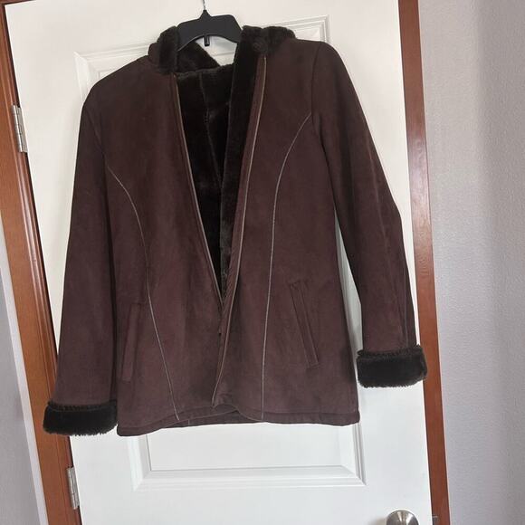 Vintage Marvin Richards Brown Faux Fur Lined Faux Sude Warm Winter coat Jacket M - Picture 2 of 15